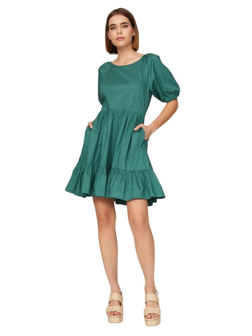 Peter Som Collective Puff Sleeve Dress in Green 0 Womens Mini